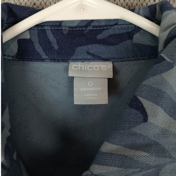 Chico's Button Up Denim Jacket Womens 0 US 4/6 Blue Floral Camo Tropical Boho - Picture 5 of 14